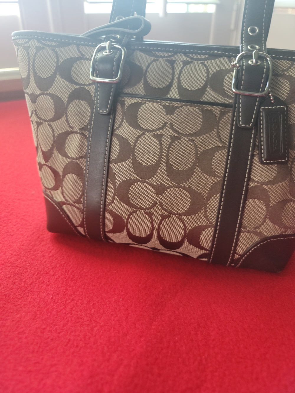 Coach Signature Pattern Brown Mini Tote with Dark Trim. No. H2J-6043 - Picture 4 of 12
